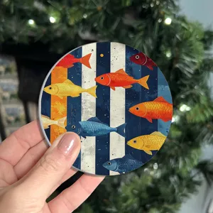 Sottobicchiere rotondo per auto, tappetino per tazza da caffè con motivo di pesce, antiscivolo.