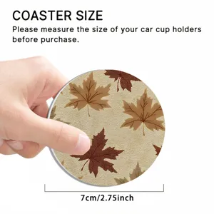 Detailed view of the 7cm autumn maple leaf car cup coaster, showing compact size and fit.