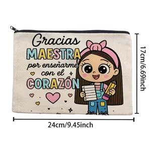 Canvas pencil case cosmetic bag teacher appreciation gift portable storage pouch 24x17cm