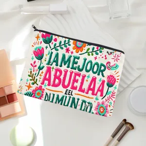 Floral Print Canvas Cosmetic Pouch Travel Makeup Storage Bag Cute Pencil Case for Daily Use