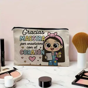 Canvas makeup bag teacher appreciation cosmetic pouch portable zipper storage pouch pencil case