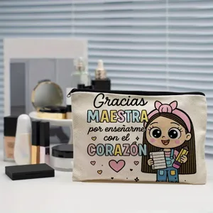 Canvas makeup bag portable zipper cosmetic pouch cute teacher appreciation pencil case