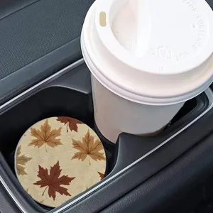 Round car cup coaster silicone non-slip mat thermal insulation pad autumn maple leaf pattern