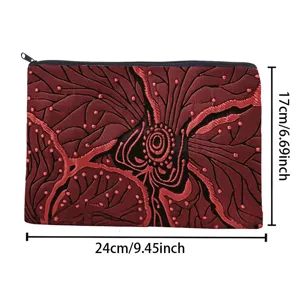 Portable canvas makeup bag with botanical print, zipper cosmetic pouch for travel and daily use.