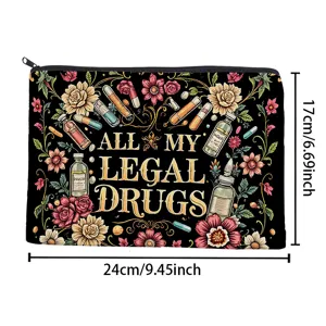 Vintage floral print cosmetic pouch with zipper closure, stylish canvas makeup storage bag.