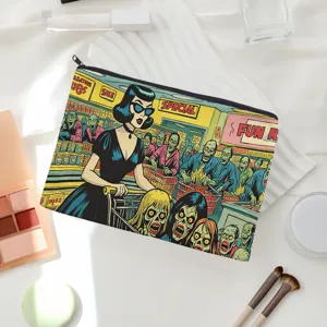 Retro zombie comic print zipper pouch, multi-functional cosmetic bag and pencil case.