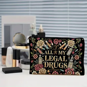 Vintage floral makeup pouch with funny slogan for women daily cosmetics storage use.