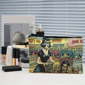 Retro zombie comic print cosmetic bag large capacity zipper pouch makeup case