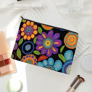 Colorful floral print zippered cosmetic bag and coin purse with vibrant mosaic pattern.