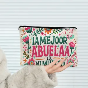 Detailed view of the floral canvas makeup pouch, featuring vibrant colorful botanical prints.