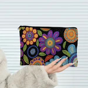 Vintage Canvas Zipper Coin Purse Portable Makeup Pouch Cute Printed Storage Bag Multifunctional Travel Organizer Bag