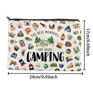 Canvas Camping Print Cosmetic Bag Zipper Storage Pouch Portable Coin Purse for Daily Use