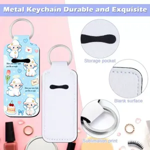 Sublimation blank diving material lipstick holder keychain with metal ring for daily portable storage.