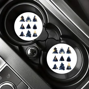 Juego de posavasos para coche con arbol de navidad, accesorio decorativo festivo azul.