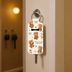 Cute cartoon bear pattern key cover lipstick pouch holder with hook storage bag accessory.