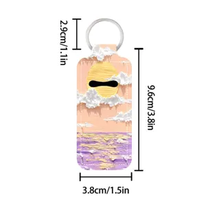 Oil painting style lipstick holder keychain, PU leather protective case for bag pendant.
