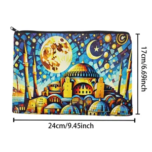 Busta con cerniera in tela design moschea a mosaico, astuccio per trucco e matite 24x17cm.