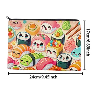 Süßes Cartoon Sushi Print Canvas Kosmetiktasche mit Reißverschluss Reise Make-up Etui
