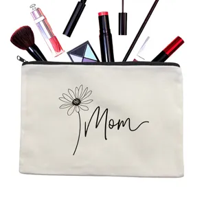 Leinen Kosmetiktasche mit Gänseblümchen Druck, Reißverschlusstasche für Make-up Aufbewahrung.
