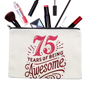 Canvas cosmetic bag with stylish letter print zip pencil pouch for daily makeup storage use