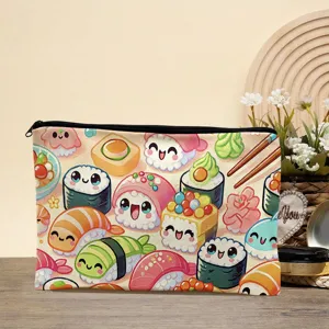 Niedliche Cartoon Sushi Print Kosmetiktasche Reißverschluss Reiseetui Make-up Organizer