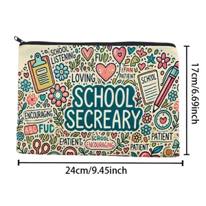 Astuccio per matite in tela borsa per trucco cosmetico con motivo doodle scuola 24x17cm