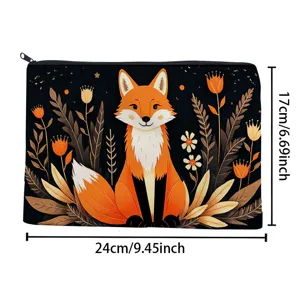 Süßes Fuchs-Druck-Leinen-Reißverschluss-Kosmetiktäschchen, tragbare Make-up-Tasche 24x17 cm.
