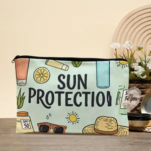 Detailansicht der trendigen Sommer-Sonnenschutz-Kosmetiktasche mit Reißverschluss.