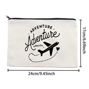 Canvas cosmetic bag travel zipper pouch aesthetic makeup pencil case with adventure print.