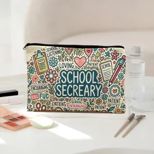 Borsetta per cosmetici in tela con stampa doodle scolastica, astuccio multifunzionale.