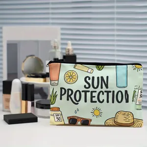 Kosmetiktasche mit Sonnenschutz-Druck, tragbare Make-up-Tasche mit Reißverschluss für Damen.