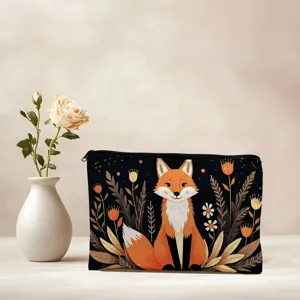 Liebevoller Cartoon Fuchs bedruckter Leinen Make-up Beutel Reißverschlusstasche Detail