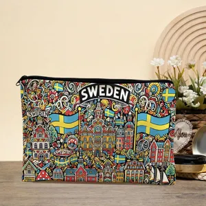 Schweden Stadt Kunst Print Reißverschluss Kosmetiktasche Reise Make-up Etui Organizer