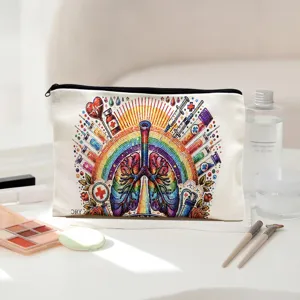 Borsa per cosmetici in tela con stampa di polmoni anatomici colorati astuccio.