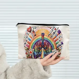 Borsa per trucco in tela astuccio con stampa artistica di anatomia polmonare colorata.