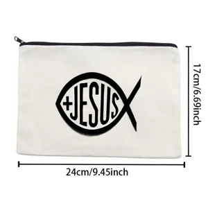 Borsa Trucco Tela Astuccio Matite Gesu Pesce Design Portatile Contenitore Cosmetico 24x17cm