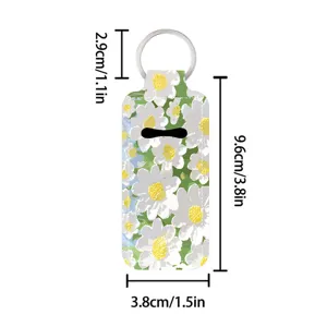 Oil painting daisy lipstick holder keychain, cute bag pendant and portable makeup case accessory.