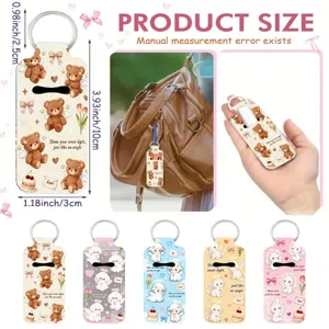Cartoon Angel Animal Neoprene Lipstick Holder Keychain Zinc Alloy Bag Charm Printed Lip Balm Pouch For Women Teenagers