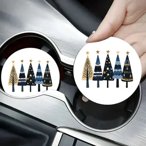 Posavasos de coche árbol de navidad cerámica absorbente bonito soporte para bebidas de fiesta