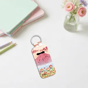 Oil painting style lipstick holder keychain, creative portable lip balm sleeve pendant.