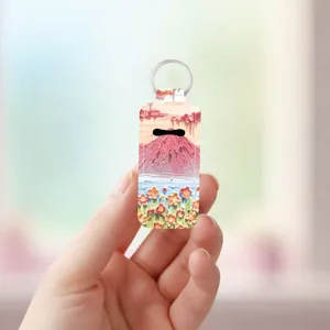 Oil painting style lipstick cover keychain, creative leather bag pendant and mini case holder.