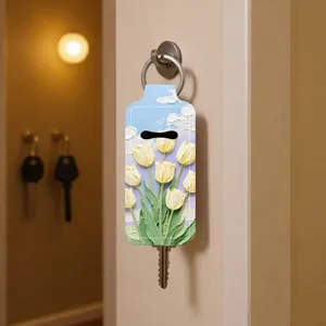 Oil painting tulip design lipstick case keychain pendant, chic bag accessory and key holder.