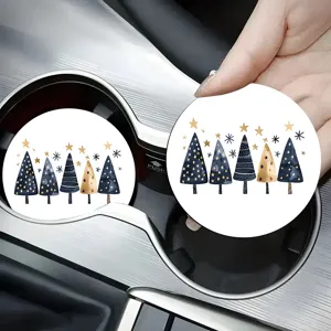 Posavasos para Coche Árbol de Navidad Silicona Antideslizante Absorbente Alfombrilla de Bebida Cielo Estrellado Impresión Acuarela Posavasos de Mesa Decoración Coche