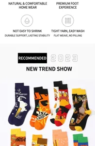 Damen Mode Wadenlange Baumwoll Socken mit lustigen Burger Pommes Bier Druck Alltag