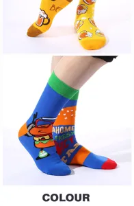 Lustige Neuheit Crew Socken mit Bier- und Burger-Druck, bequeme Baumwolle Freizeit Socken.