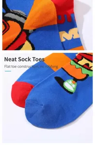 Baumwoll-Mittelsocken im Trend mit lustigen Burger- und Pommes-Mustern für Damen Freizeit.