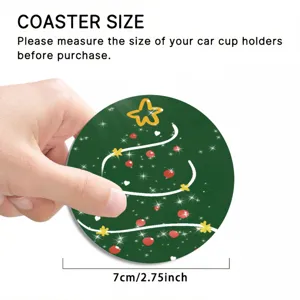 Christmas car coaster, diatomite absorbent cup holder mat with festive tree design, 7cm.