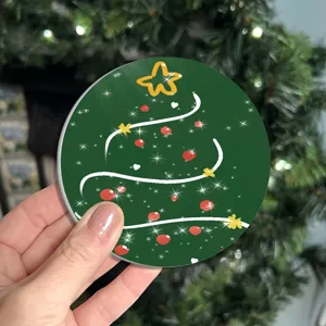Detail shot of a cute diatomaceous earth Christmas tree coaster, absorbent and heat insulating.