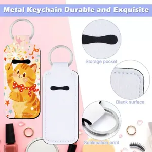 Neoprene lipstick holder keychain with metal ring, blank surface for custom sublimation print.