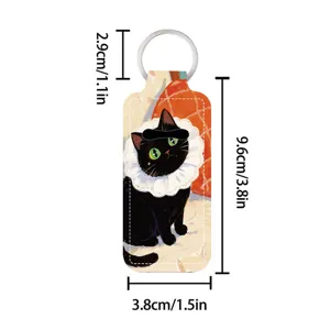 Cute black cat neoprene lipstick holder keychain portable makeup pouch bag charm pendant